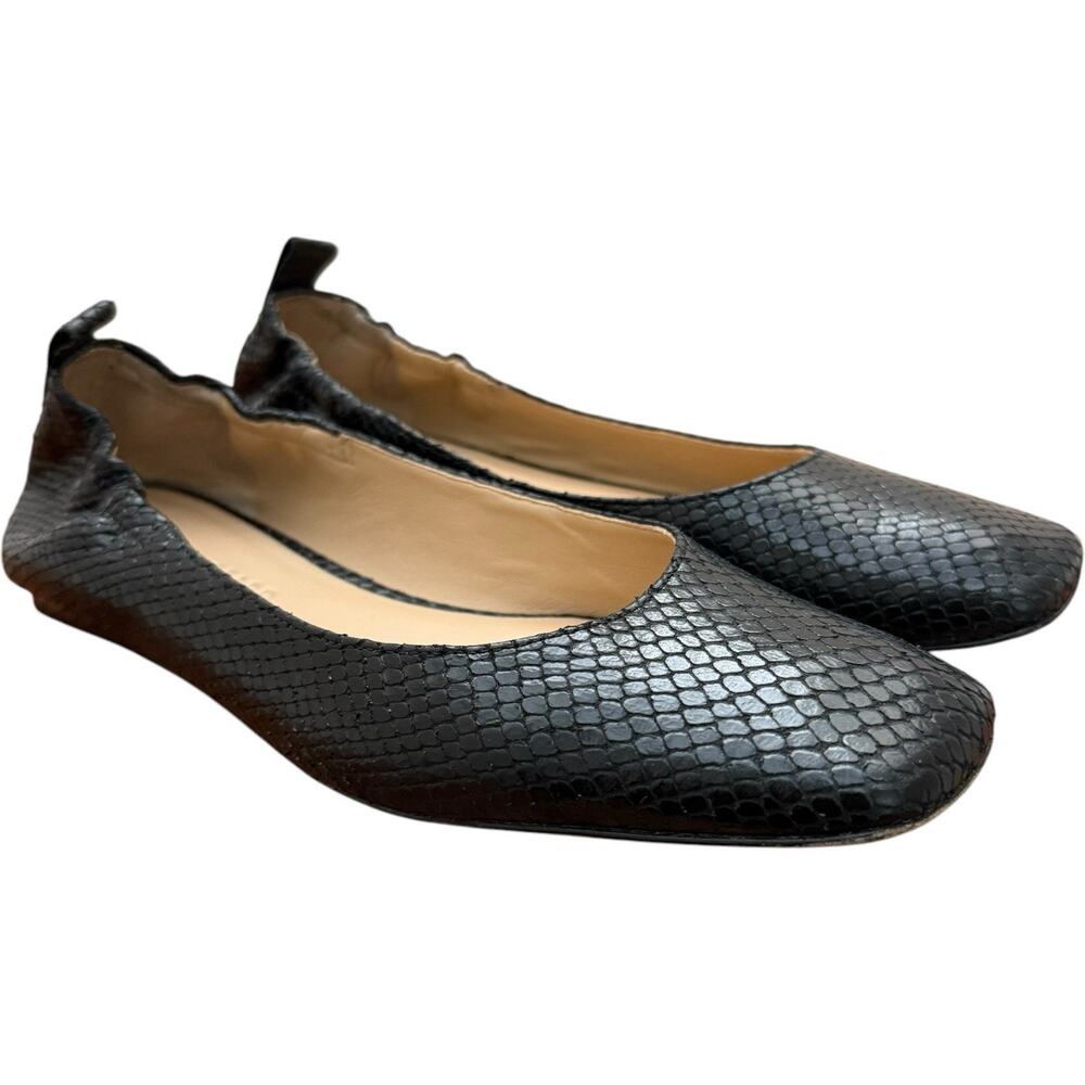 Veronica Beard Allison Square Toe Leather Ballet Flat In Black Size 8.5